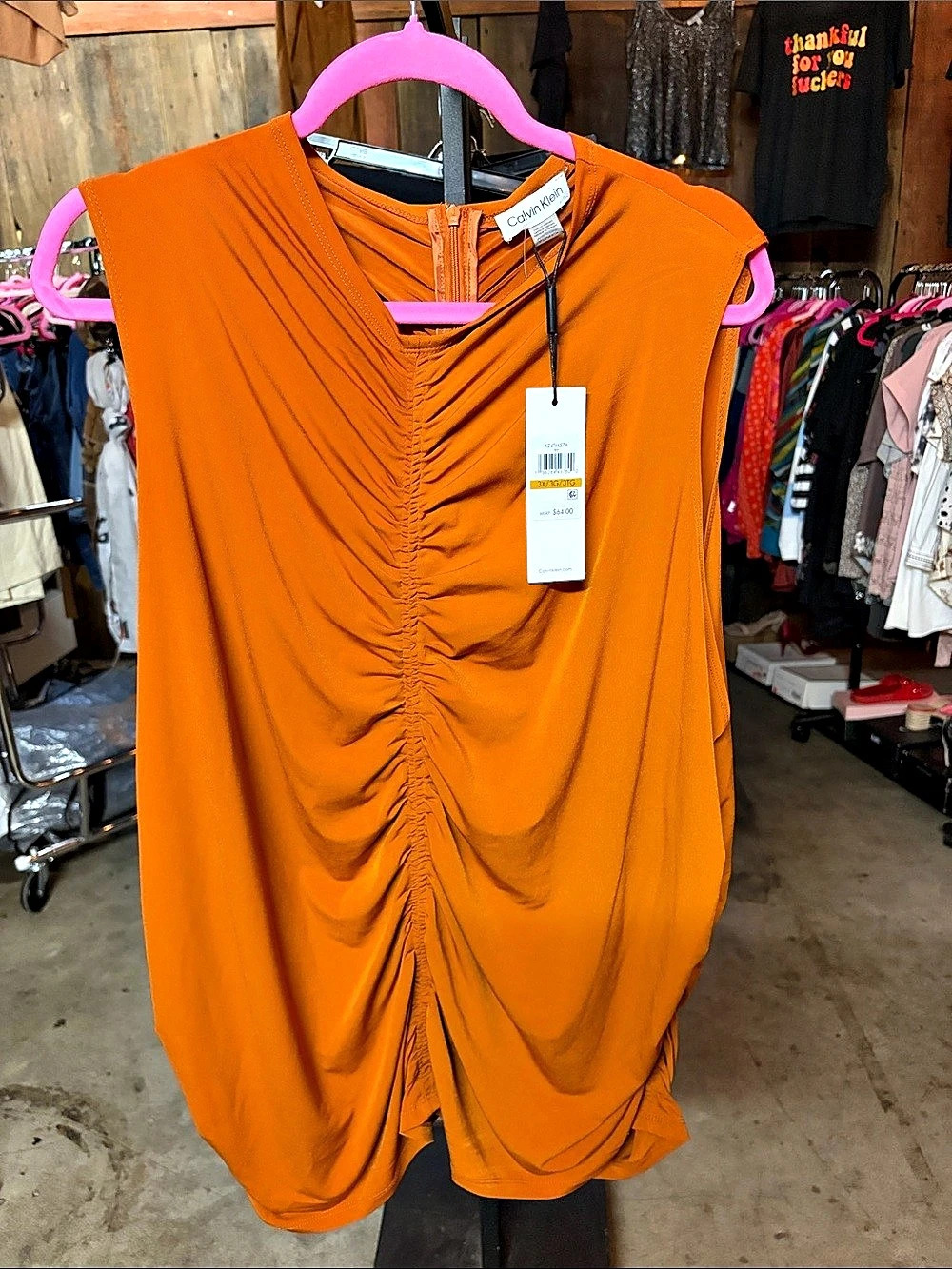 Calvin Klein Ruched Sleeveless Top Ruched in Orange Size 3X NWT